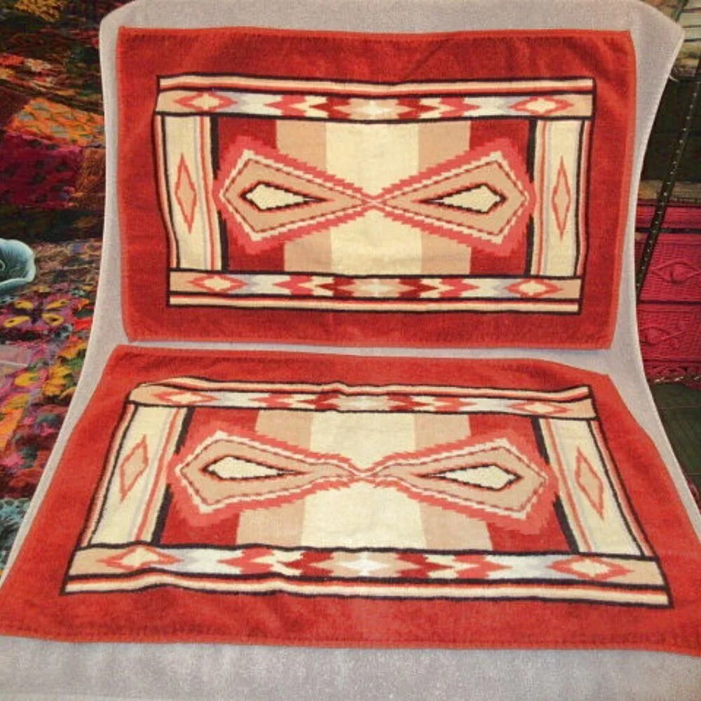 Vtg Hilasal Hand Towels Set Of 2 Soft Cotton Aztec Southwestern Hippie Boho 2